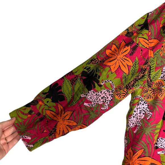 C&C California Womens Linen Button Up Shirt Size 1X Jungle Leopard Summer Resort - Picture 3 of 8